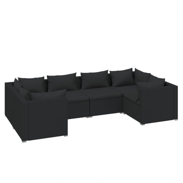 6 pcs conjunto lounge de jardim c/ almofadões vime PE preto M 2