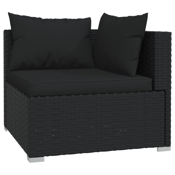 6 pcs conjunto lounge de jardim c/ almofadões vime PE preto M 5