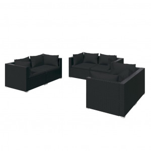 Set de muebles de jardín 6 pzas y cojines ratán sintético negro H