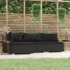 4 pcs conjunto lounge de jardim c/ almofadões vime PE preto 1