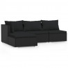 4 pcs conjunto lounge de jardim c/ almofadões vime PE preto 2