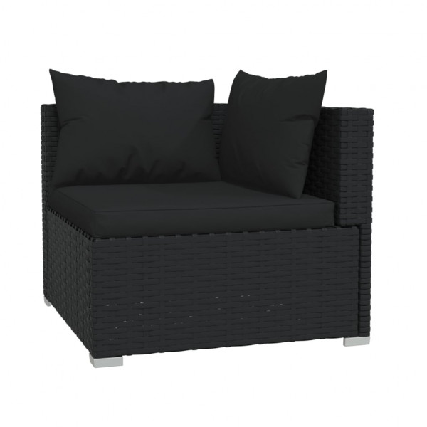 4 pcs conjunto lounge de jardim c/ almofadões vime PE preto M 5
