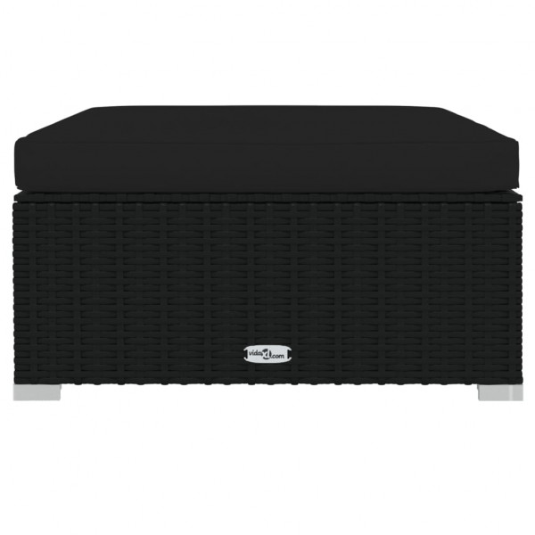Reposapiés de jardín y cojín ratán sintético negro 70x70x30 cm M 3