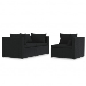 Set de muebles de jardín 3 pzas y cojines ratán sintético negro H