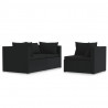 3 pcs conjunto lounge de jardim c/ almofadões vime PE preto 2