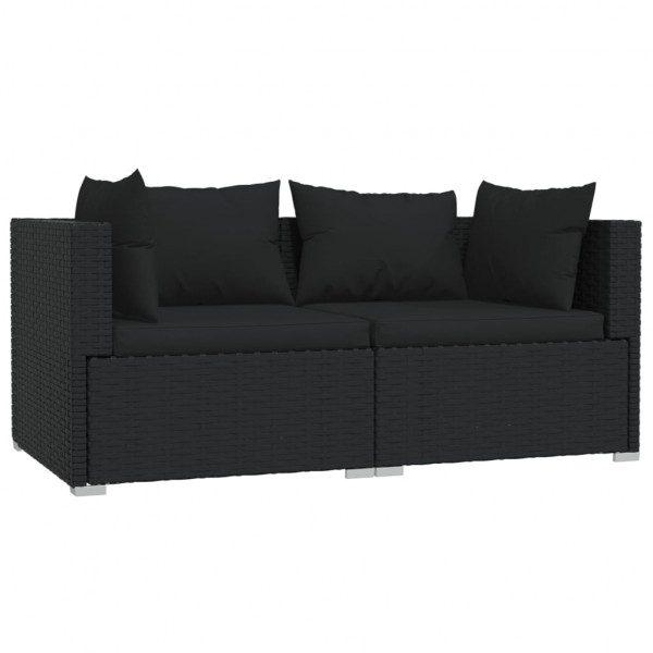 3 pcs conjunto lounge de jardim c/ almofadões vime PE preto M 3