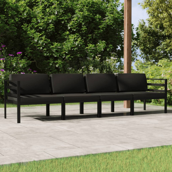 Set muebles de jardín 4 pzas y cojines aluminio gris antracita D