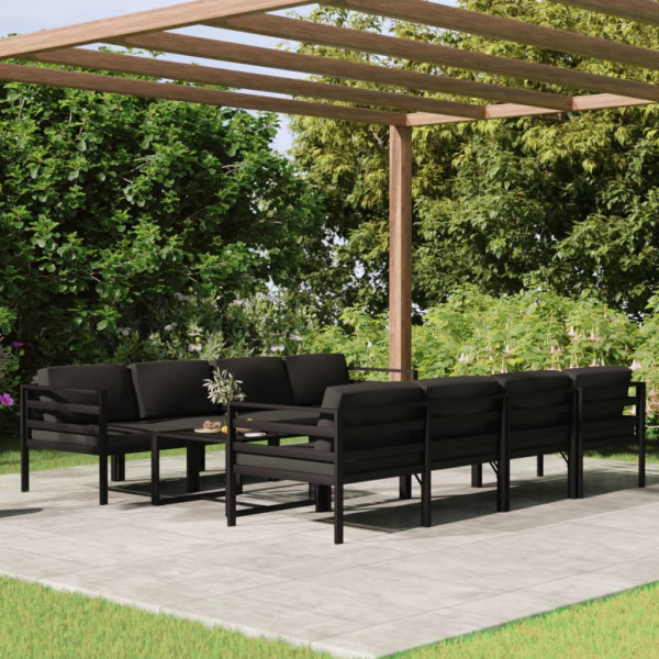 9 pcs conjunto lounge jardim com almofadões alumínio antracite D