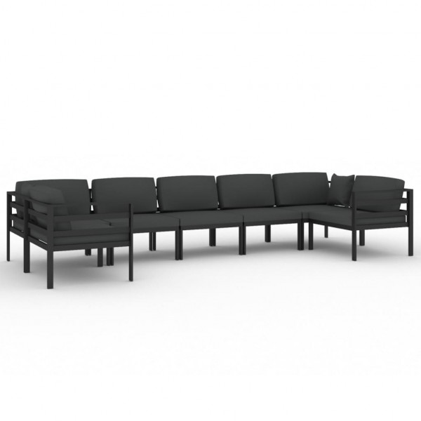 7 pcs conjunto lounge jardim com almofadões alumínio antracite M 2