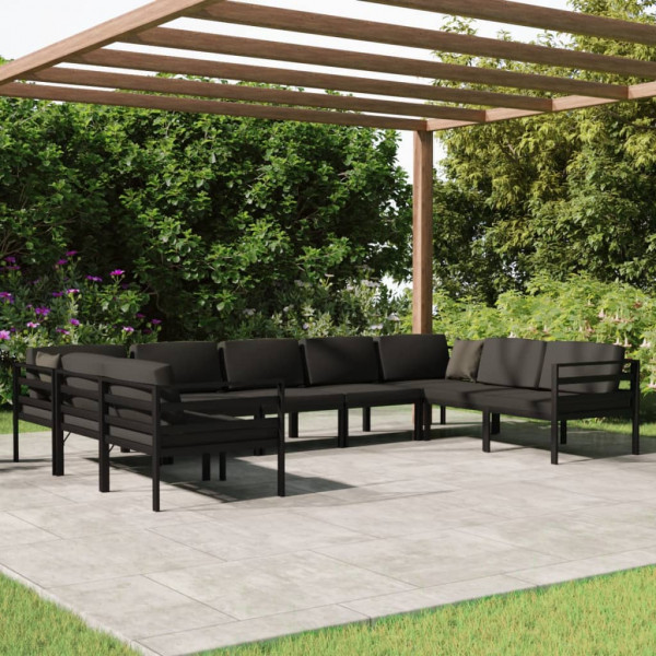 9 pcs conjunto lounge jardim com almofadões alumínio antracite D