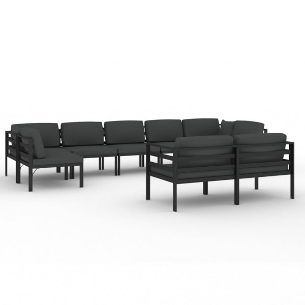 9 pcs conjunto lounge jardim com almofadões alumínio antracite M 2