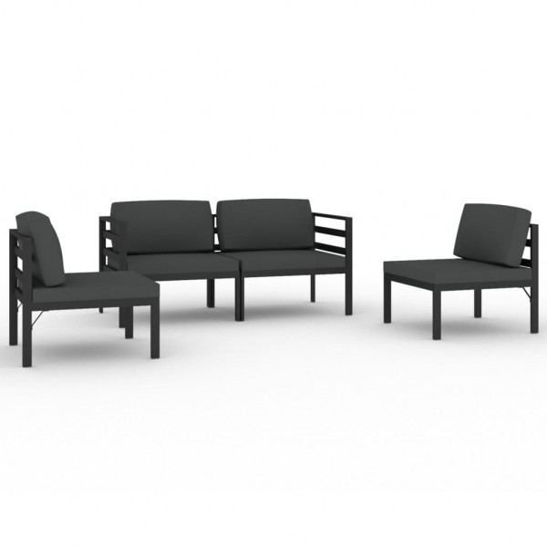4 pcs conjunto lounge jardim com almofadões alumínio antracite M 2