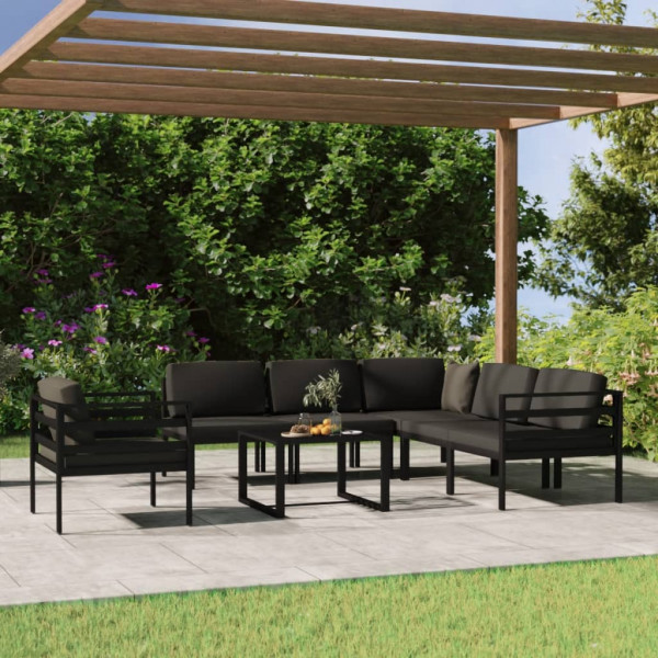 7 pcs conjunto lounge jardim com almofadões alumínio antracite D