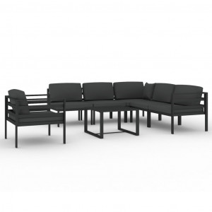 7 pcs conjunto lounge jardim com almofadões alumínio antracite H