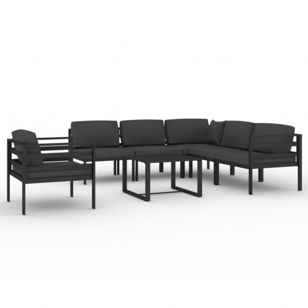 7 pcs conjunto lounge jardim com almofadões alumínio antracite M 2