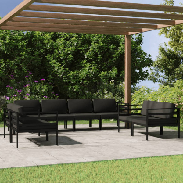 8 pcs conjunto lounge jardim com almofadões alumínio antracite D