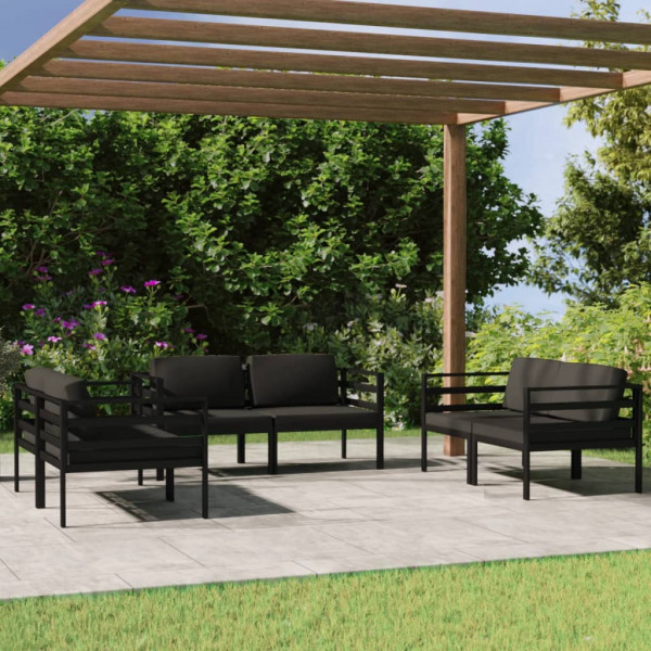 6 pcs conjunto lounge jardim com almofadões alumínio antracite D