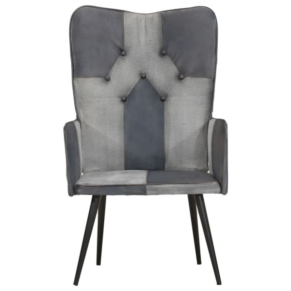 Sillón orejero de cuero auténtico gris canela M 3