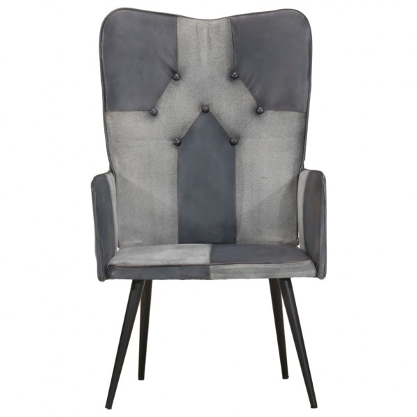 Sillón orejero de cuero auténtico gris canela M 4