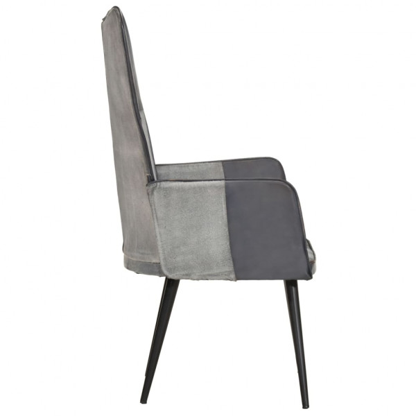 Sillón orejero de cuero auténtico gris canela M 5