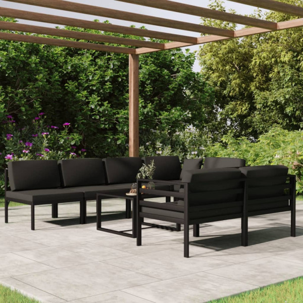 Set muebles de jardín 8 pzas y cojines aluminio gris antracita D