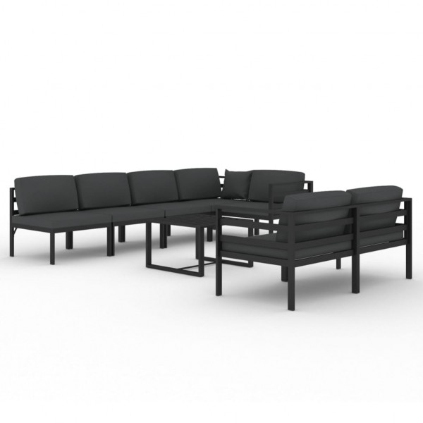 Set muebles de jardín 8 pzas y cojines aluminio gris antracita M 2