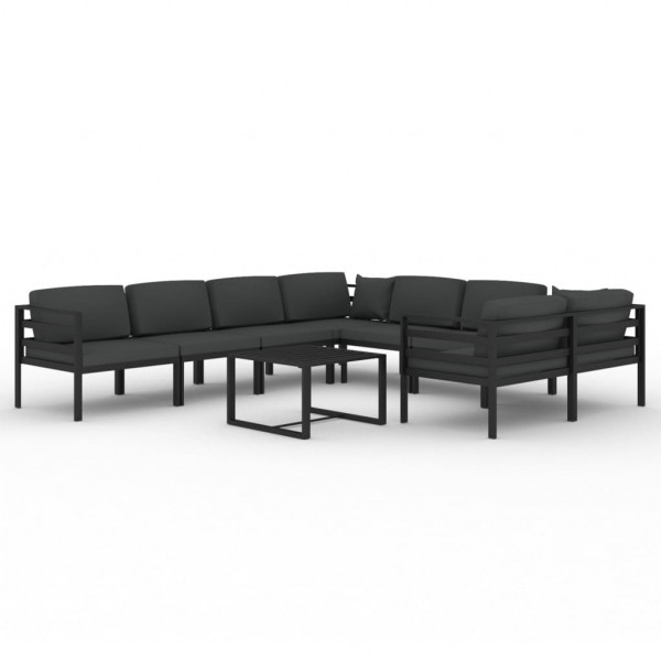 9 pcs conjunto lounge jardim com almofadões alumínio antracite M 2