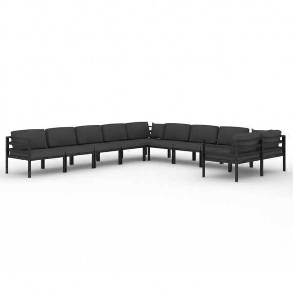 Set muebles de jardín 10 pzas y cojines aluminio gris antracita M 2