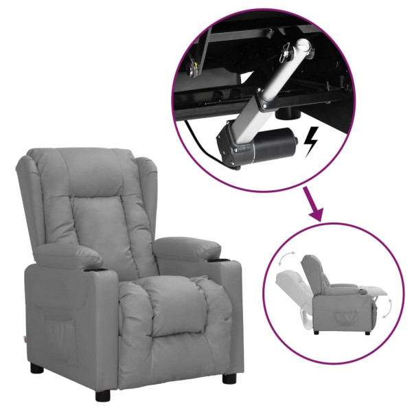 Sillón elevable cuero sintético gris D