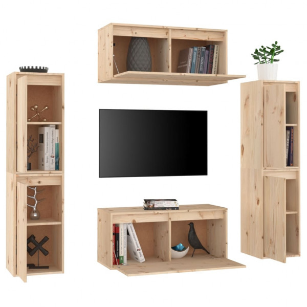 Muebles para TV 6 piezas madera maciza de pino M 4