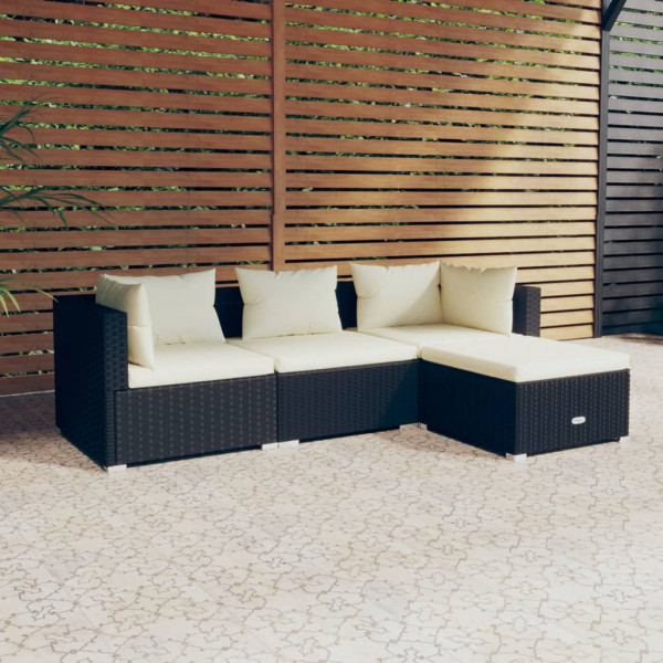 4 pcs conjunto lounge de jardim c/ almofadões vime PE preto D