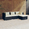 4 pcs conjunto lounge de jardim c/ almofadões vime PE preto 1