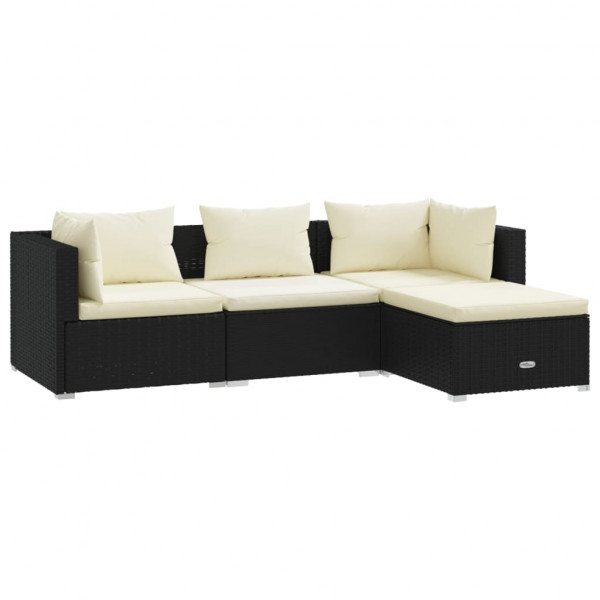 4 pcs conjunto lounge de jardim c/ almofadões vime PE preto M 2