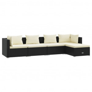 Set de muebles de jardín 5 pzas y cojines ratán sintético negro H