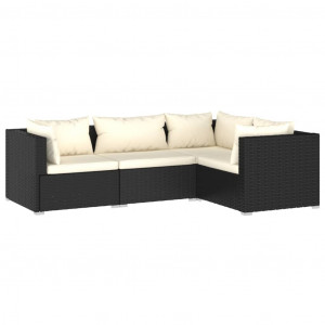 4 pcs conjunto lounge de jardim c/ almofadões vime PE preto H