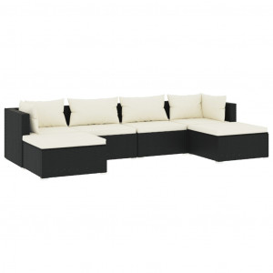Set de muebles de jardín 6 pzas y cojines ratán sintético negro H