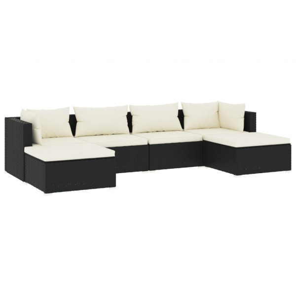 Set de muebles de jardín 6 pzas y cojines ratán sintético negro M 2