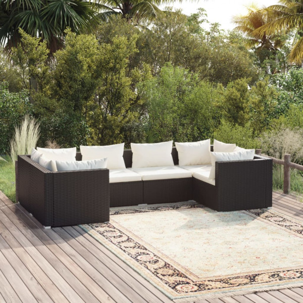 6 pcs conjunto lounge de jardim c/ almofadões vime PE preto D