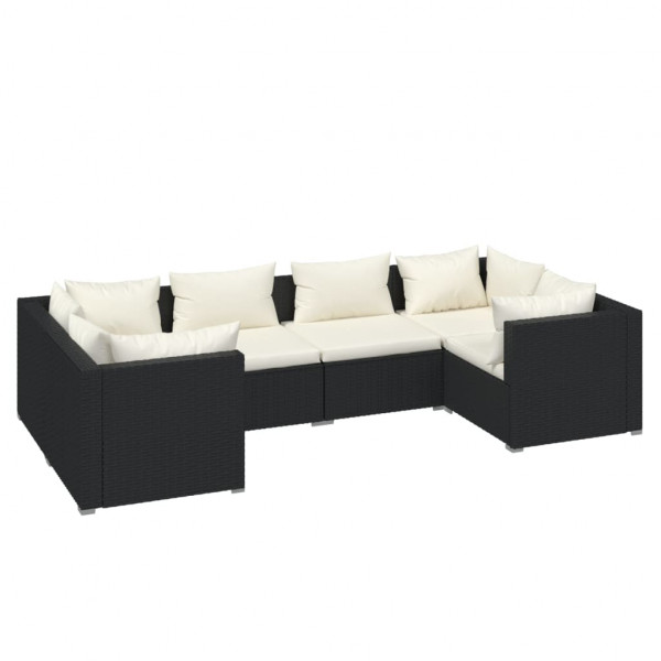 6 pcs conjunto lounge de jardim c/ almofadões vime PE preto M 2