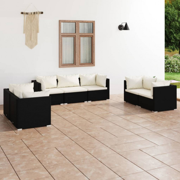 7 pcs conjunto lounge de jardim c/ almofadões vime PE preto D