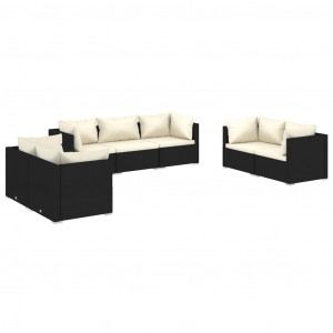 Set de muebles de jardín 7 pzas y cojines ratán sintético negro H