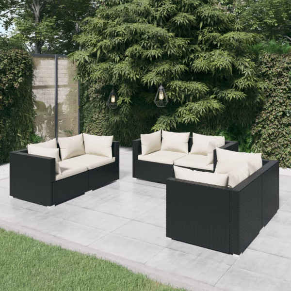 6 pcs conjunto lounge de jardim c/ almofadões vime PE preto D