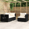 3 pcs conjunto lounge de jardim c/ almofadões vime PE preto 1