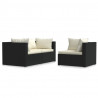3 pcs conjunto lounge de jardim c/ almofadões vime PE preto 2