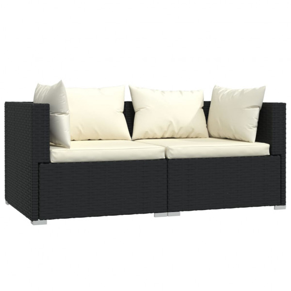 3 pcs conjunto lounge de jardim c/ almofadões vime PE preto M 3