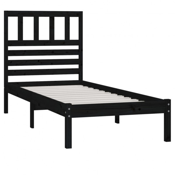 Estrutura cama de solteiro pequena 75x190 cm pinho maciço preto M 3