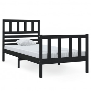 Estrutura cama pequena solteiro 75x190 cm madeira maciça preto H