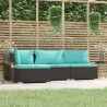 4 pcs conjunto lounge de jardim c/ almofadões vime PE preto 1