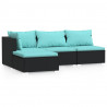 4 pcs conjunto lounge de jardim c/ almofadões vime PE preto 2