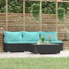 4 pcs conjunto lounge de jardim c/ almofadões vime PE preto 1